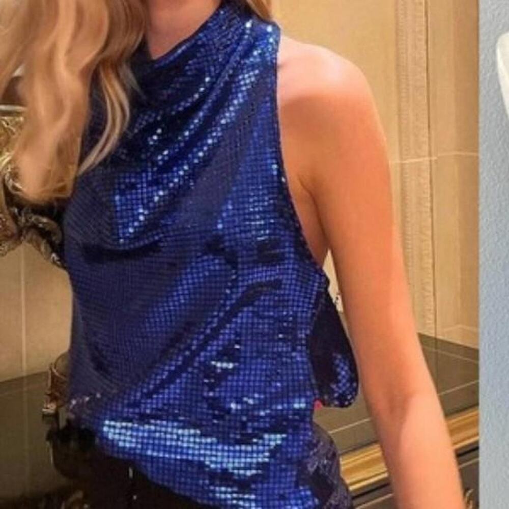 Zara blue sequin halter top